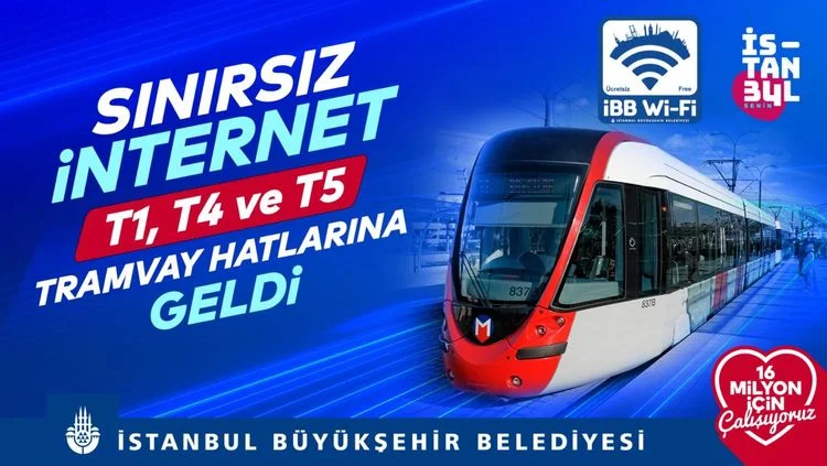 Üç tramvay hattında 406 noktadan ücretsiz internet